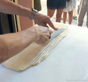 Cutting the pici dough