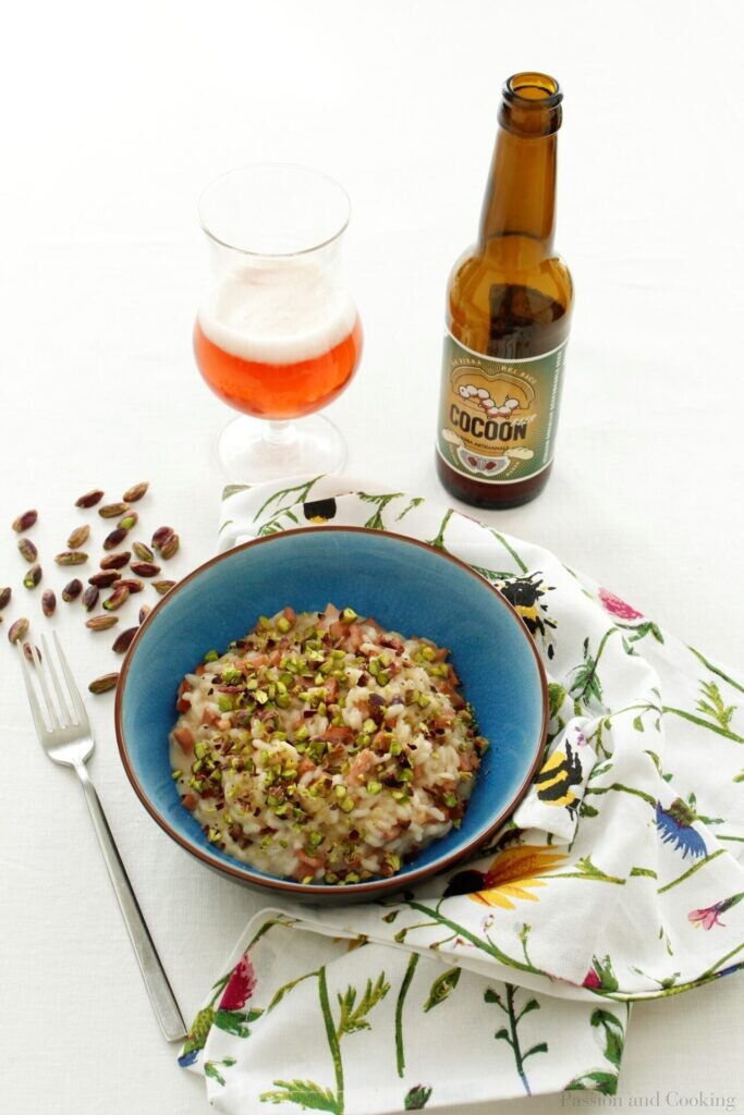 Risotto with beer, Mortadella and Bronte Pistachios