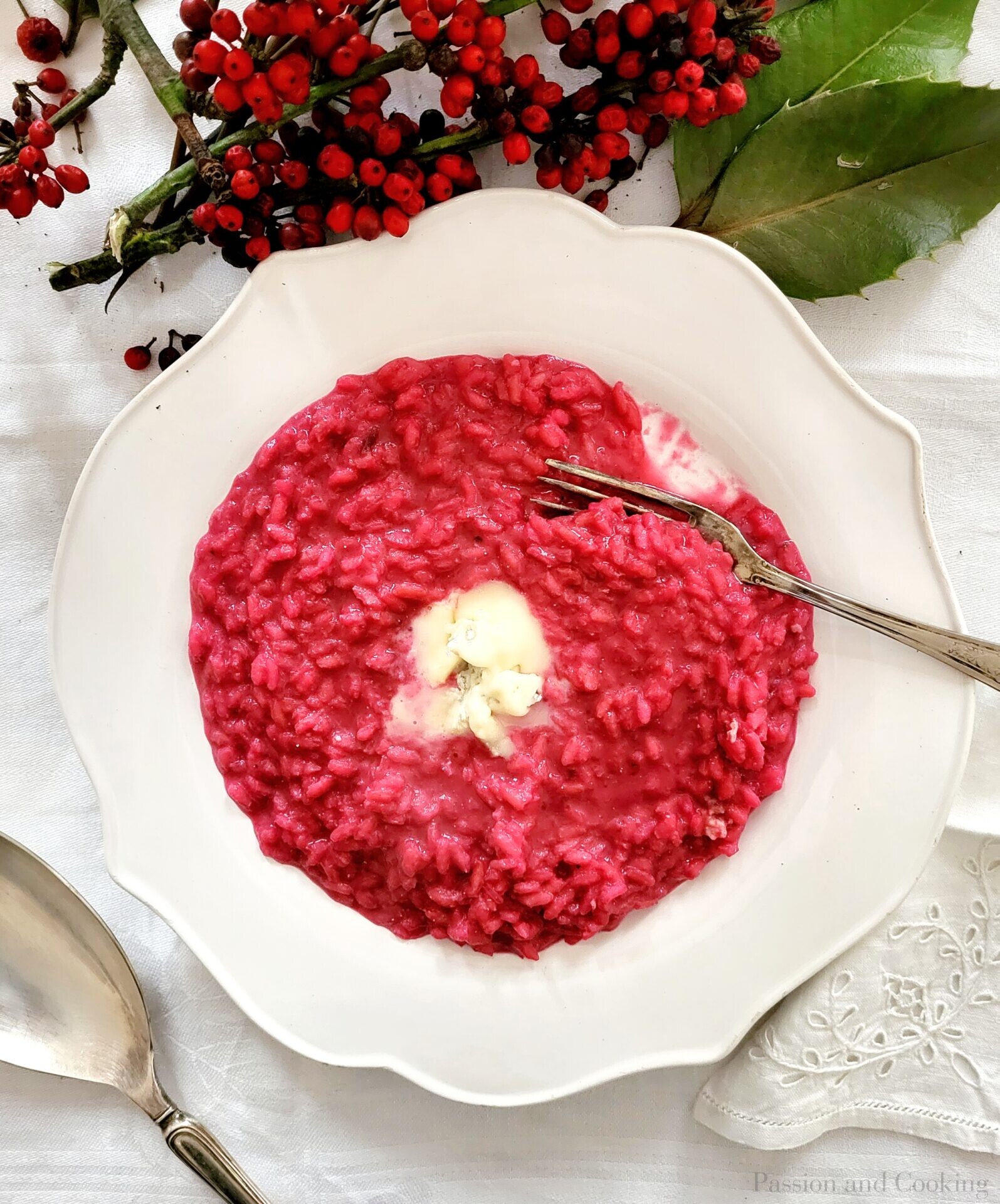 Risotto with beets, Robiola and Gorgonzola