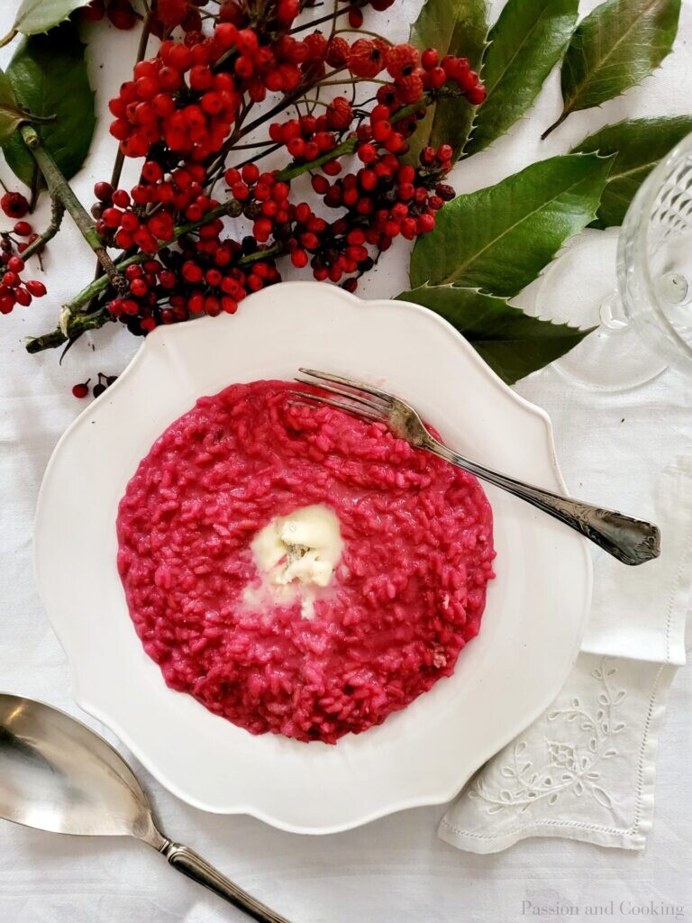 Risotto with Beets, Robiola, Gorgozola,