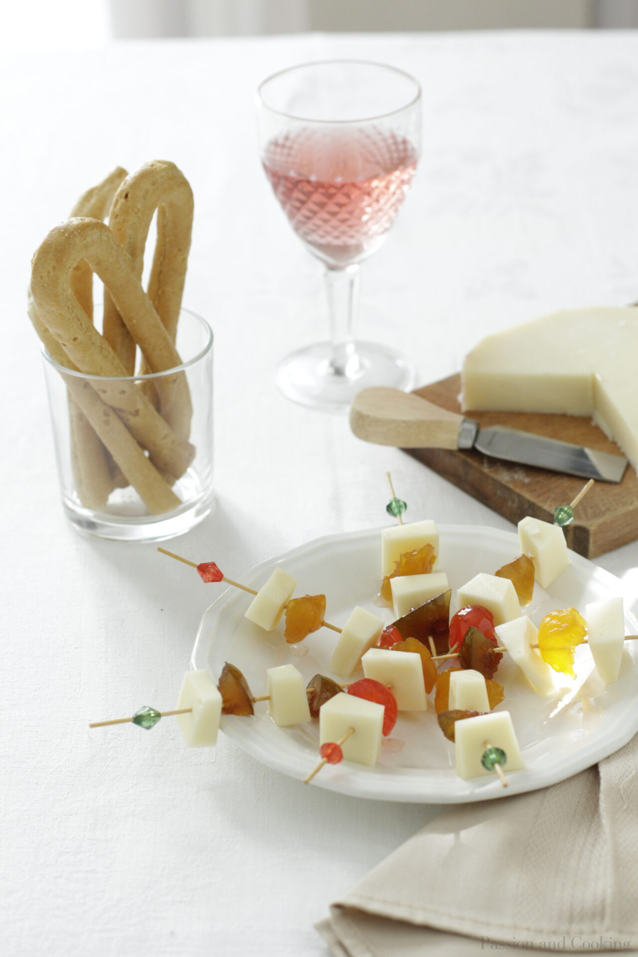 Provolone and mostarda skewers