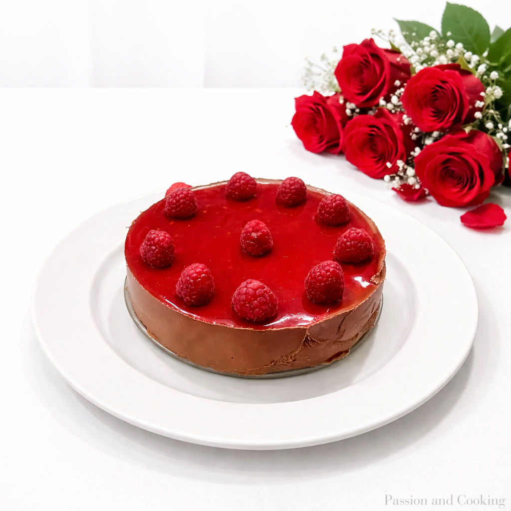 Gluten-free chocolate mousse cake with raspberries